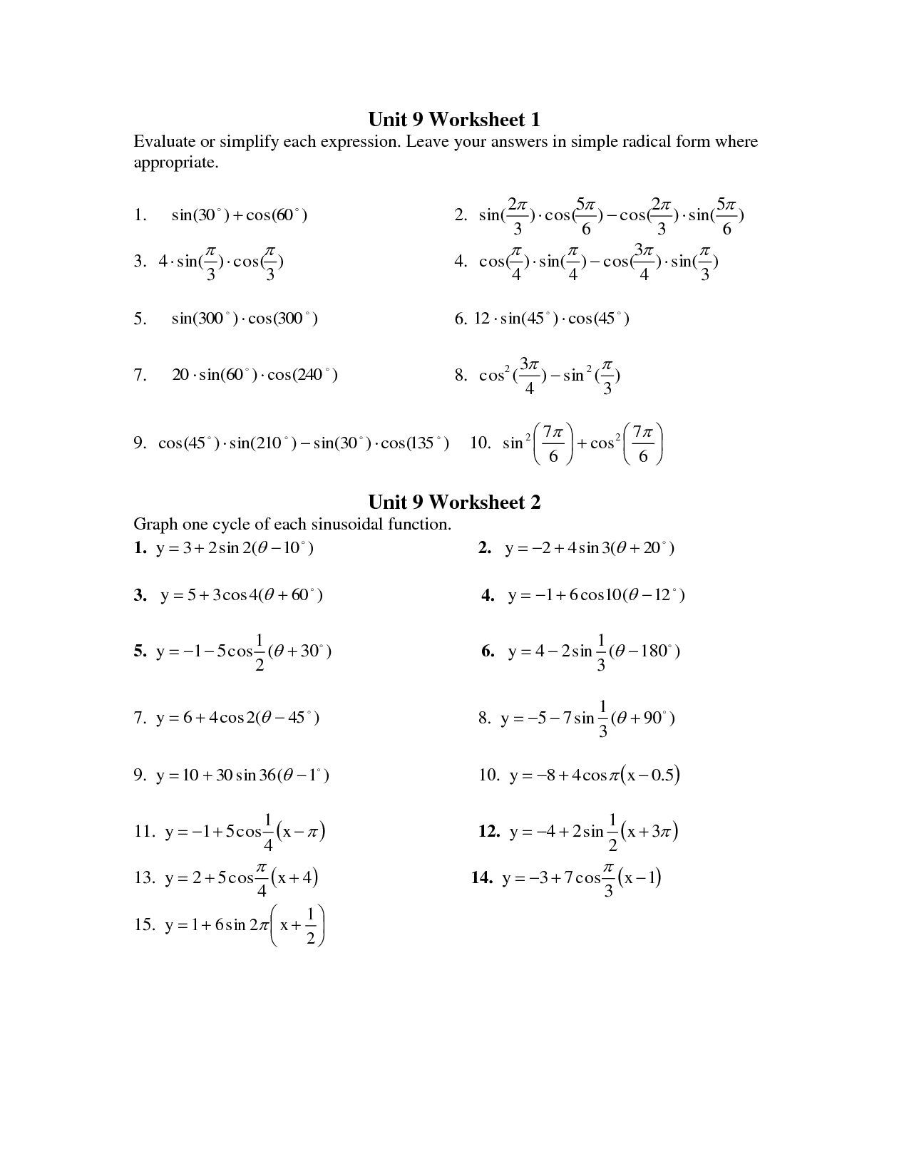 precalculus worksheet 2 5 answer key