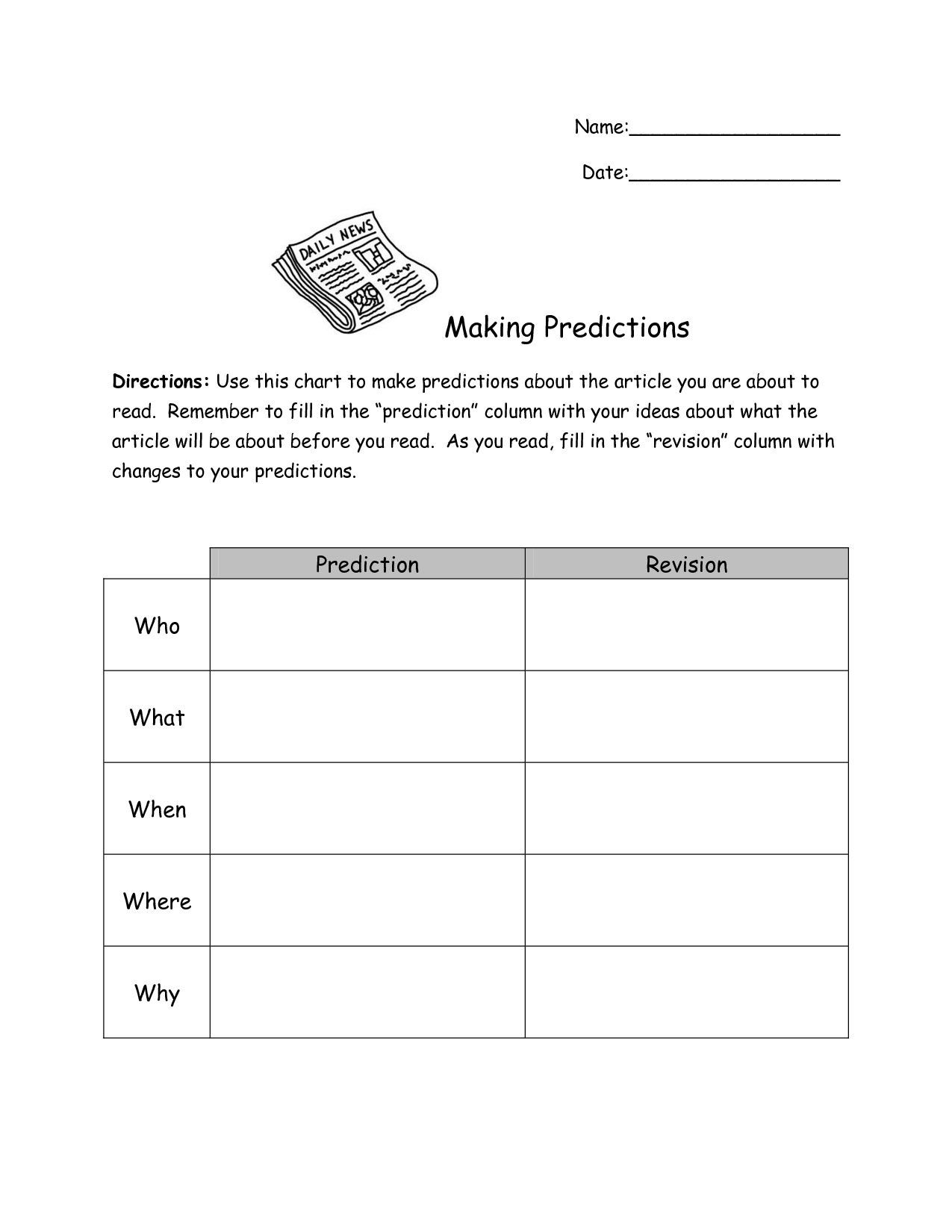 Making Predictions Worksheets