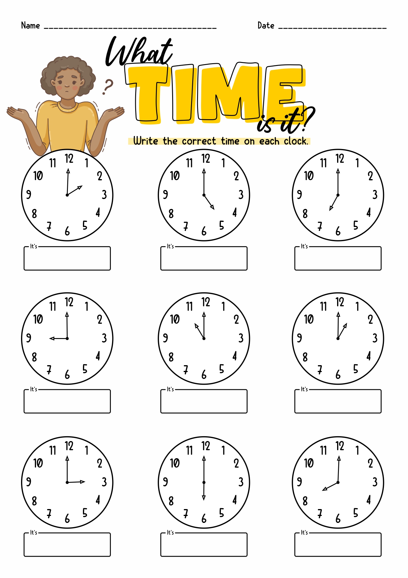 O Clock Worksheet