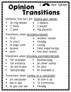 Opinion Writing Transition Words