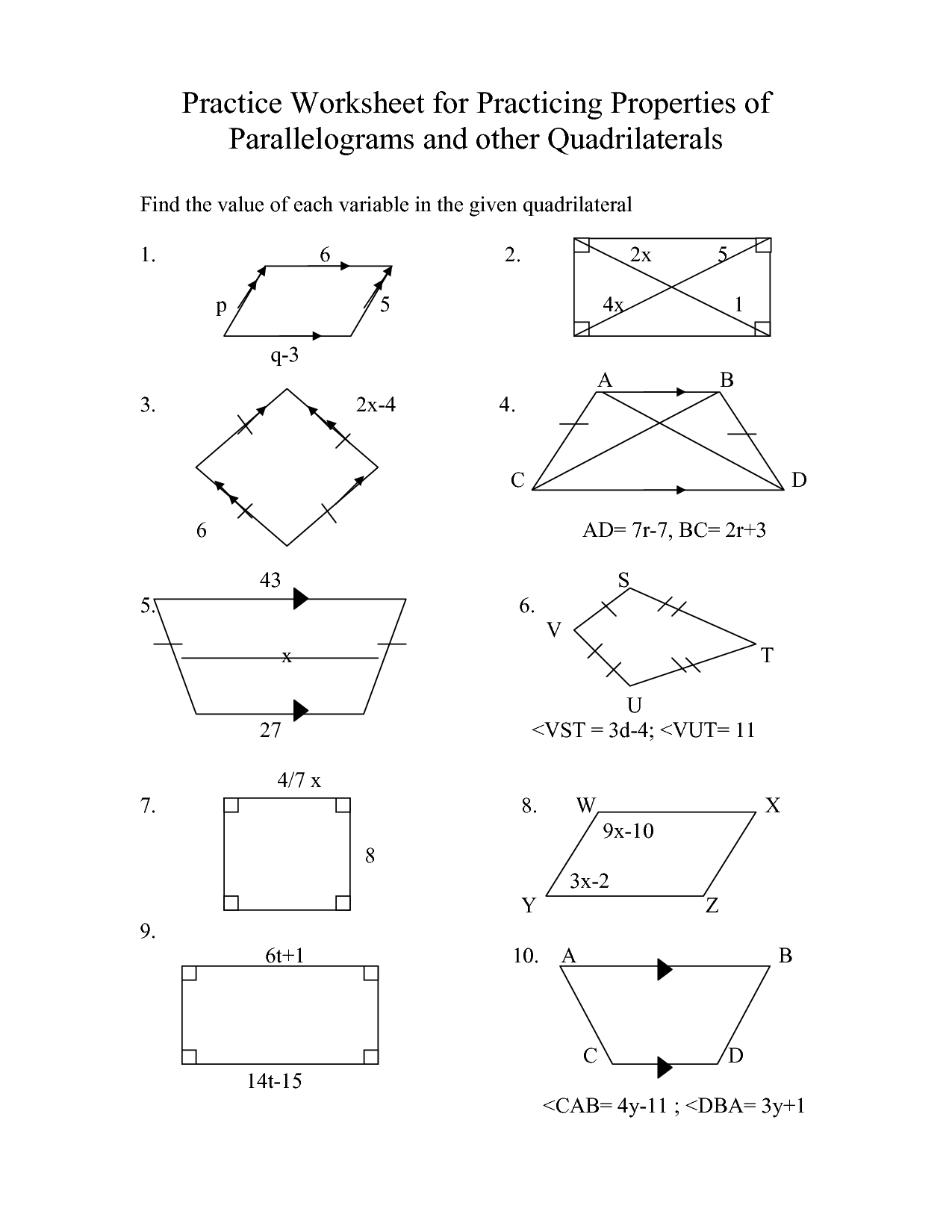 13 Printable Worksheets On Quadrilaterals Worksheeto