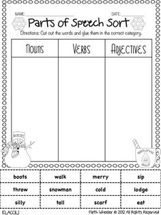 Parts of Speech First Grade Worksheets