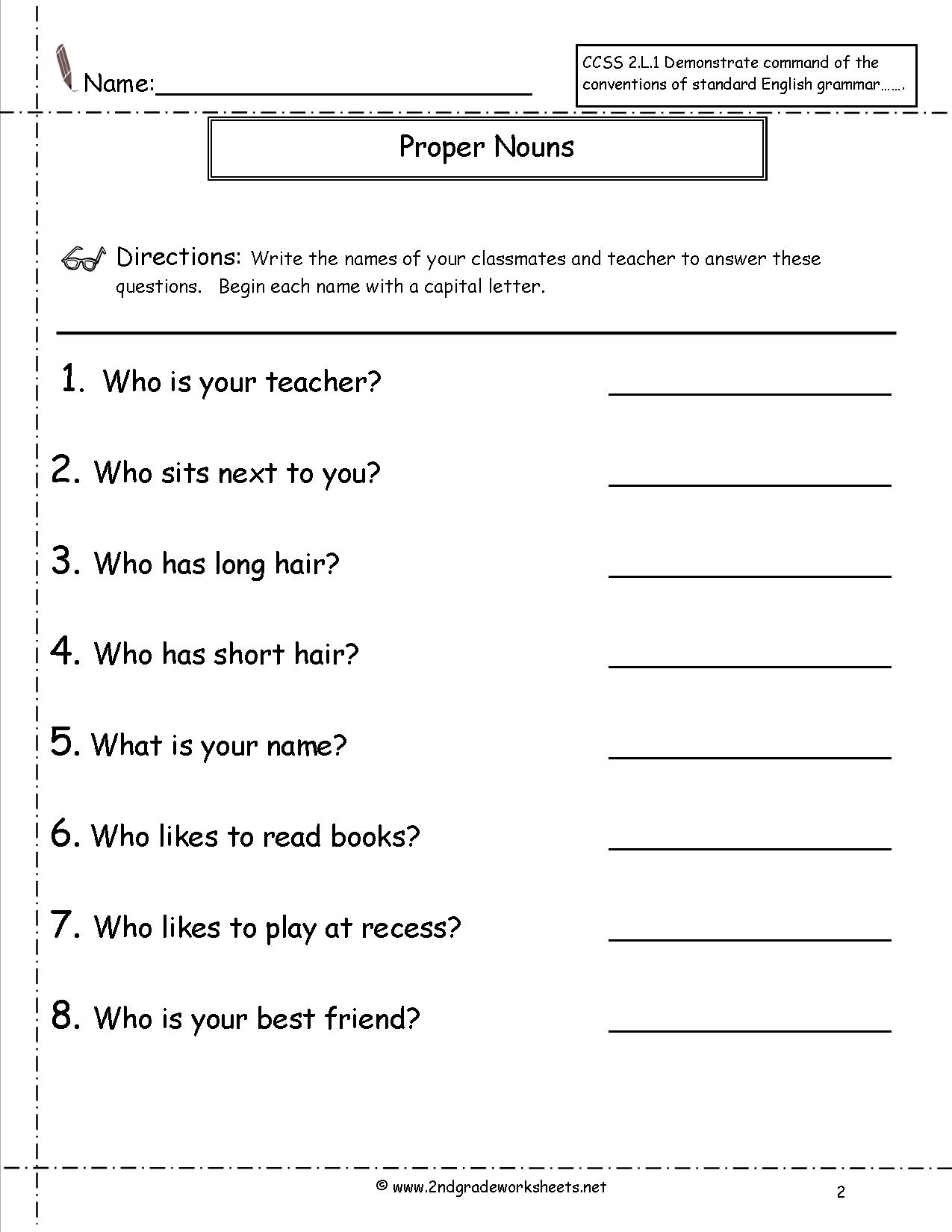 19 Proper Noun Worksheets Grade 1 Worksheeto