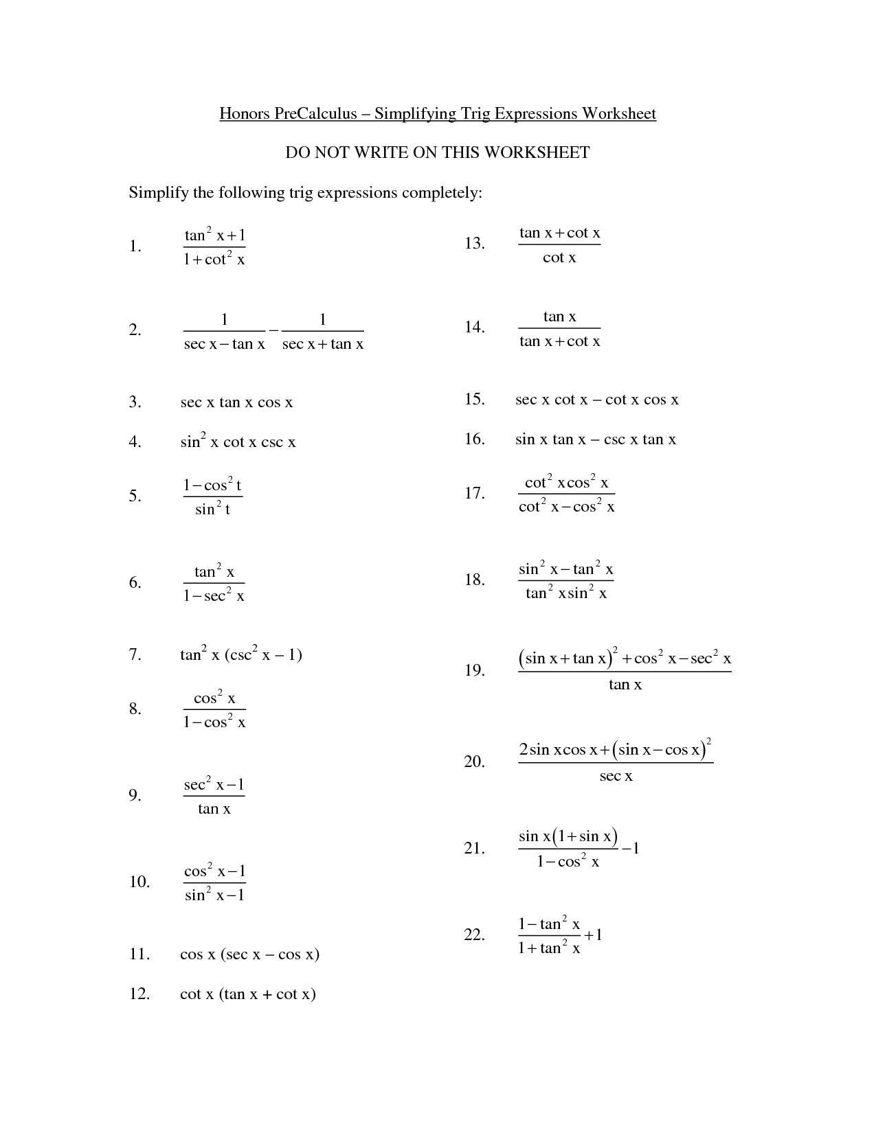 12 Pre Calculus Worksheets Worksheeto