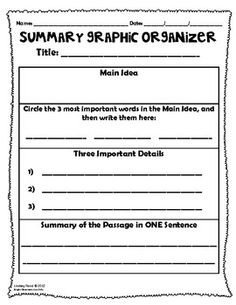 Summary Graphic Organizer Grade 3