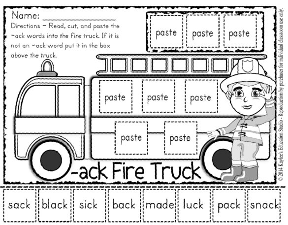 Word Families Cut and Paste Worksheets