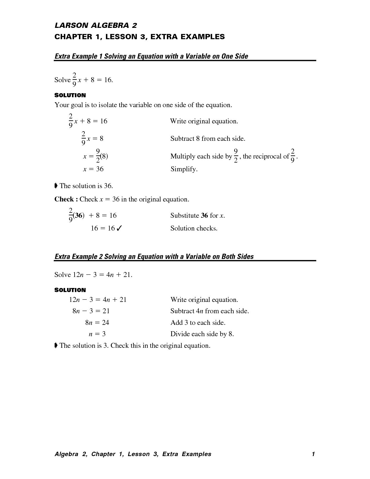 Algebra 1 Chapter 9 Answers