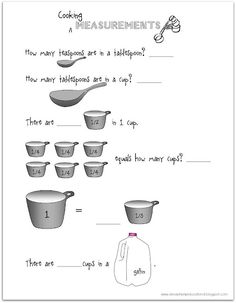 Cooking Measuring Worksheets