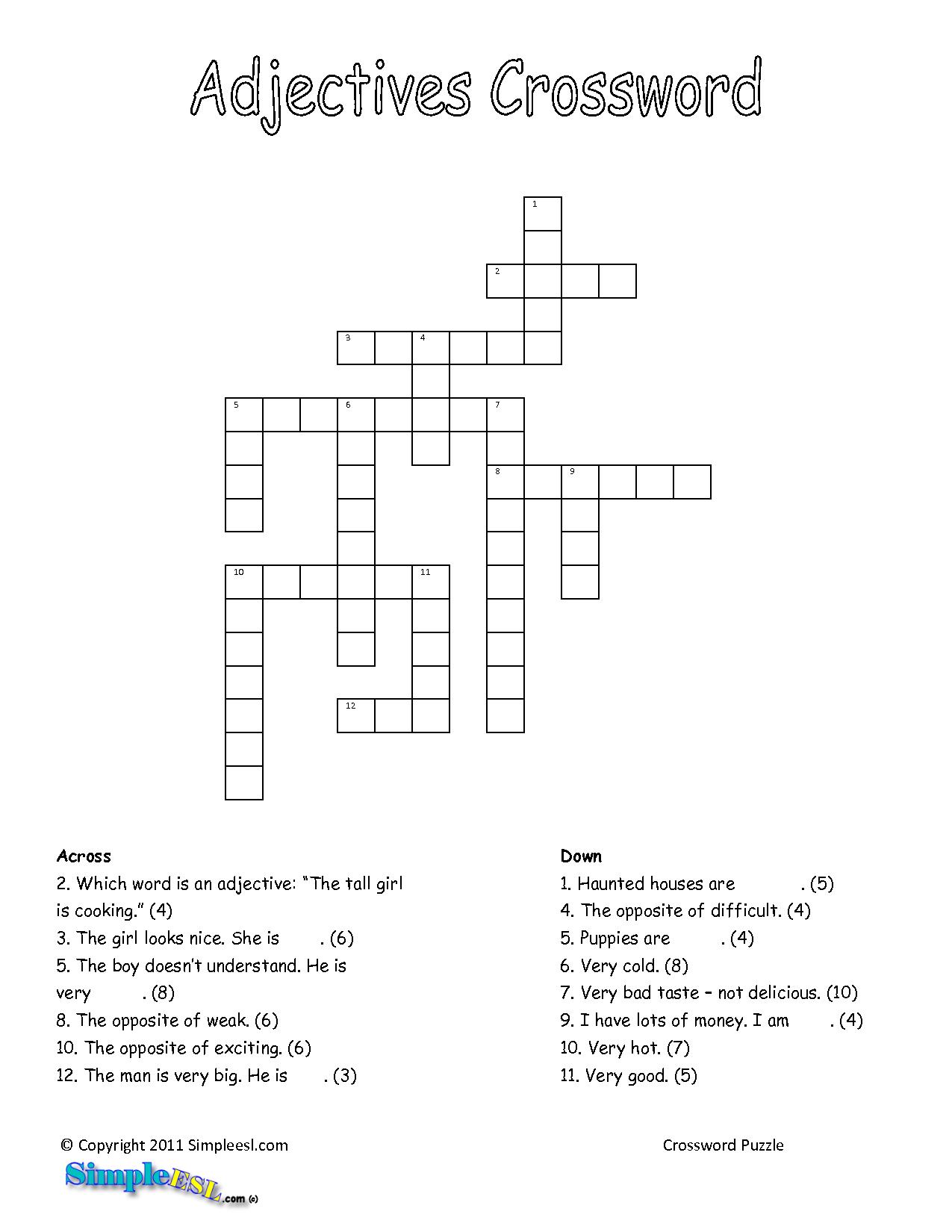 ESL Crossword Puzzles Worksheets