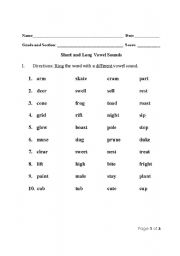 Long and Short Vowel Worksheets