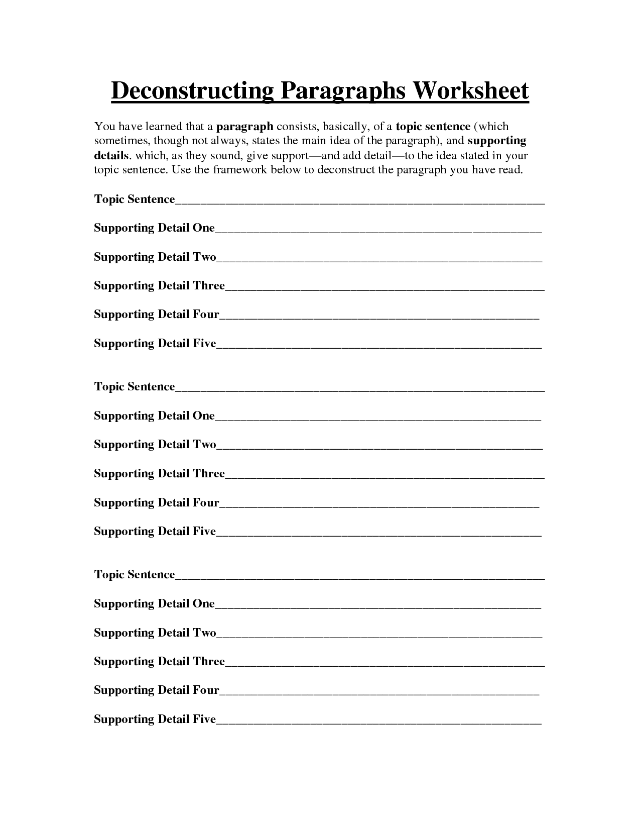 Main Idea Paragraph Worksheets