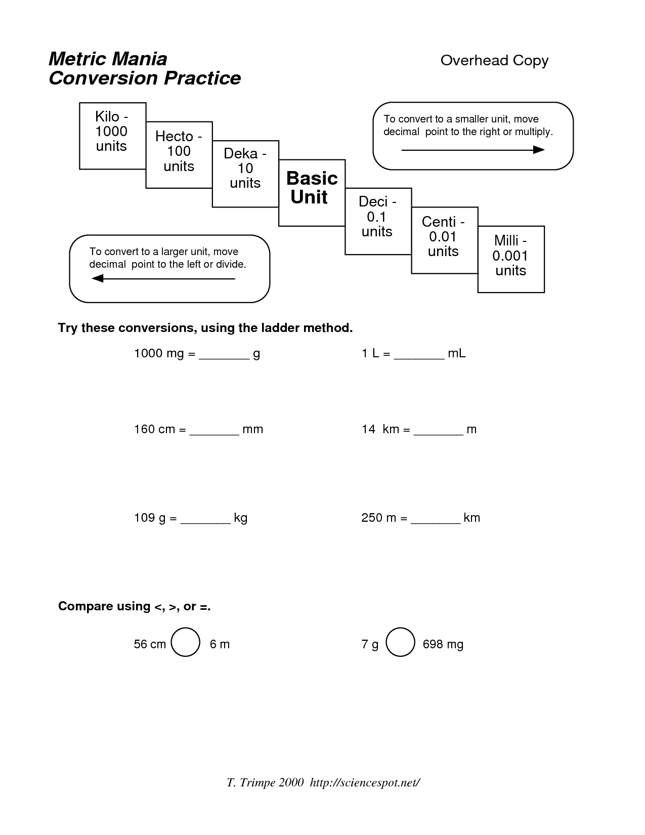 Metric System Conversion Worksheet