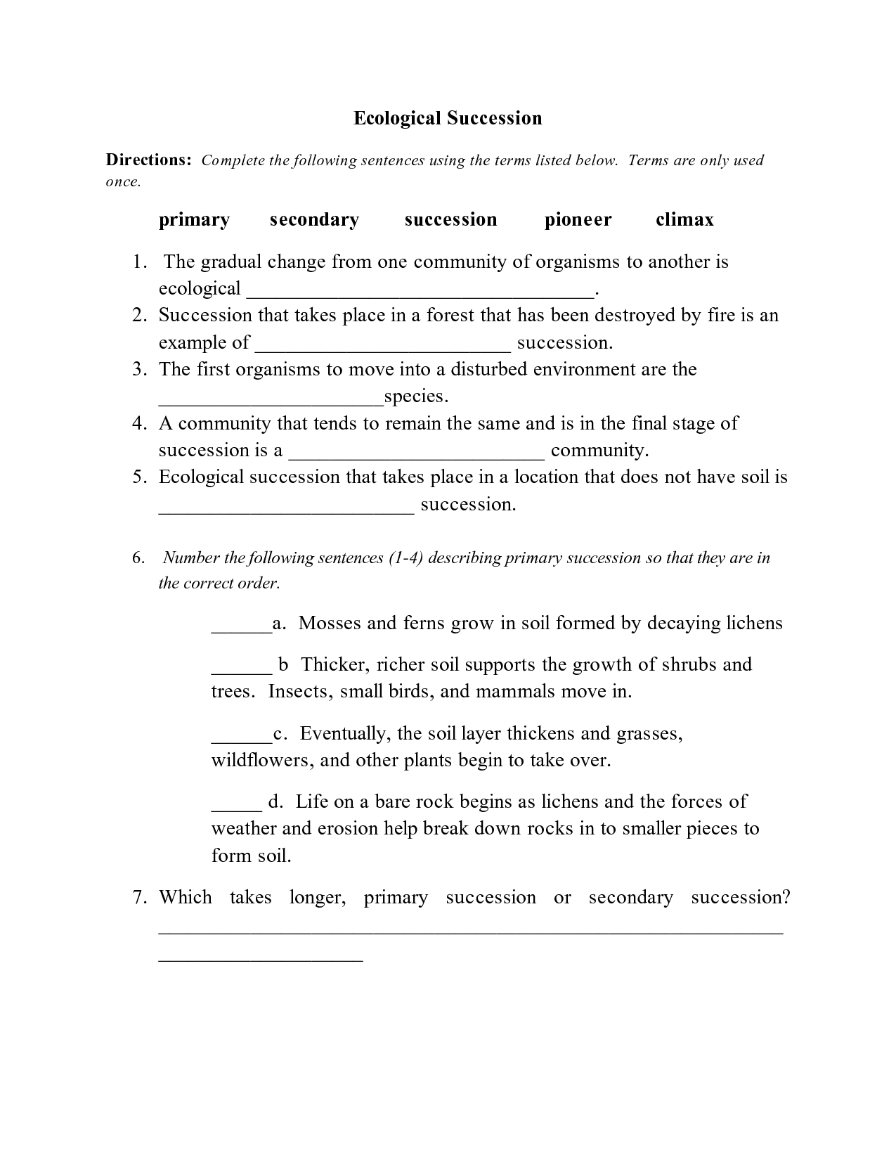 12 Ecological Succession Worksheet Worksheeto