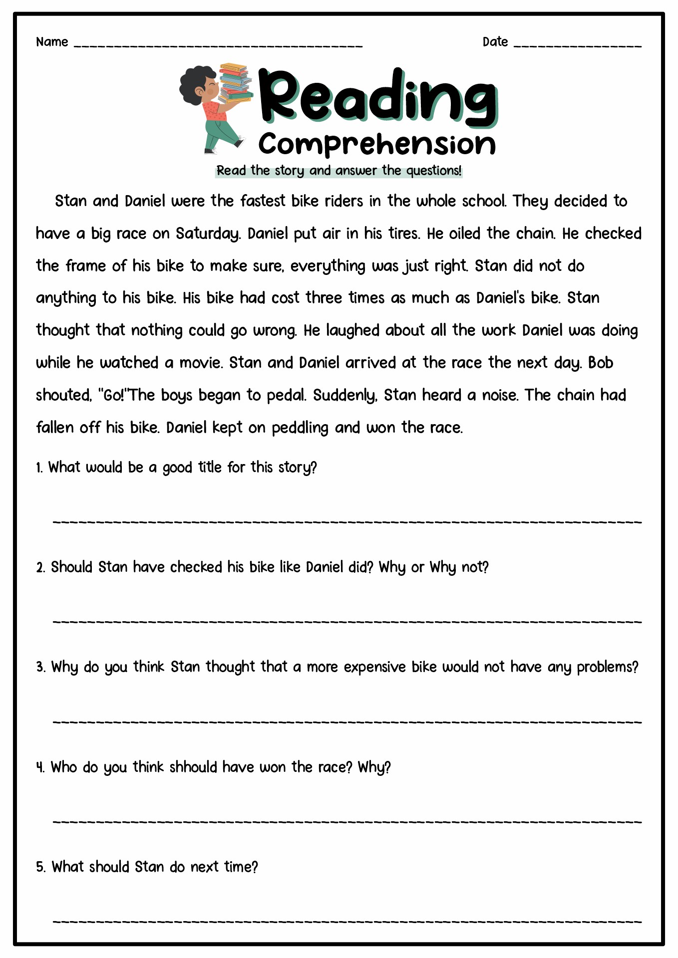 13 Best Images of Short Story Reading Comprehension Worksheets - 1st ...