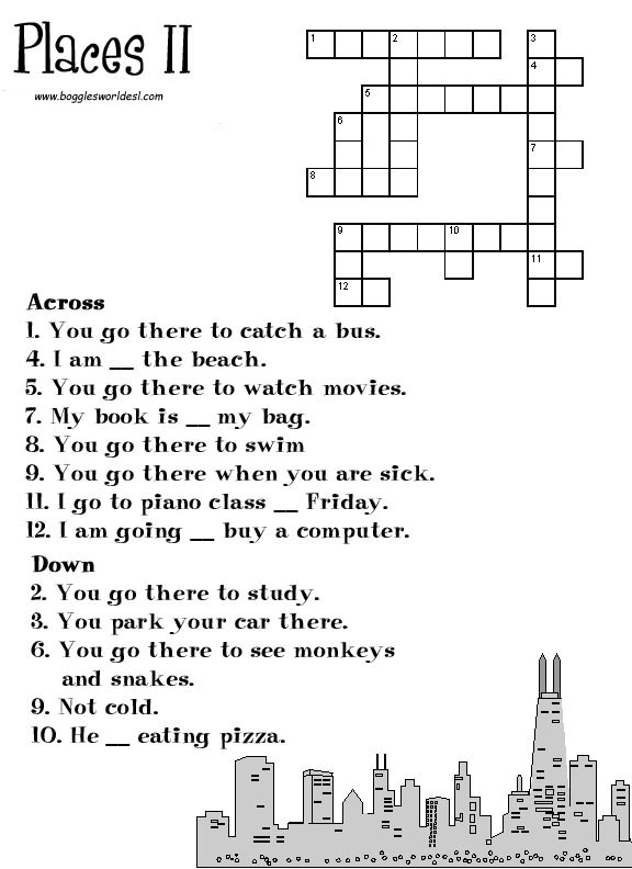 Printable ESL Crossword Puzzle City