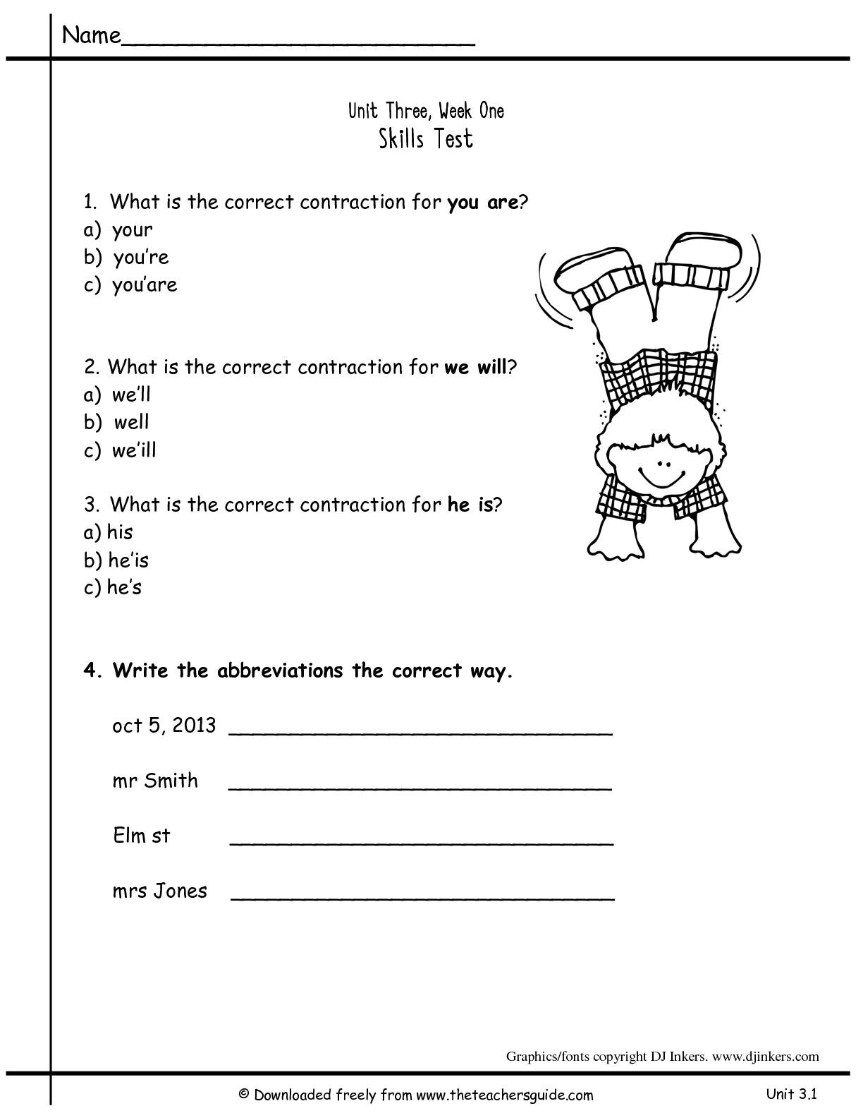 2nd Grade Abbreviation Test