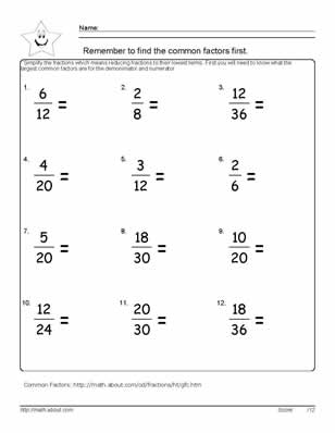 6th Grade Math Worksheets Fractions