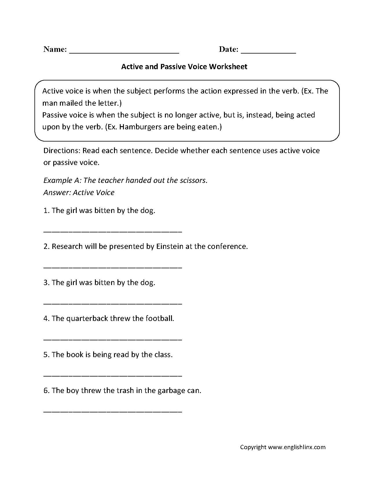 Active and Passive Voice Worksheets