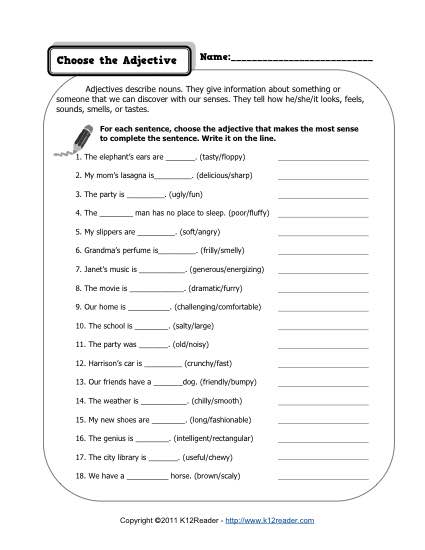 Adjective Worksheets 4th Grade