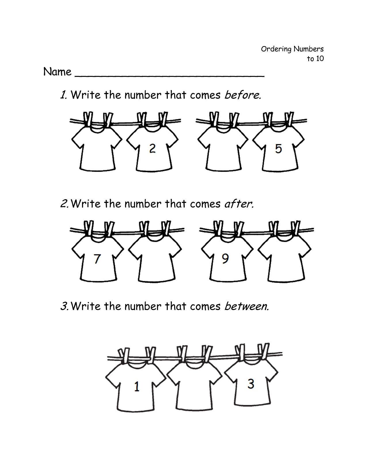 Before and After Number Worksheets