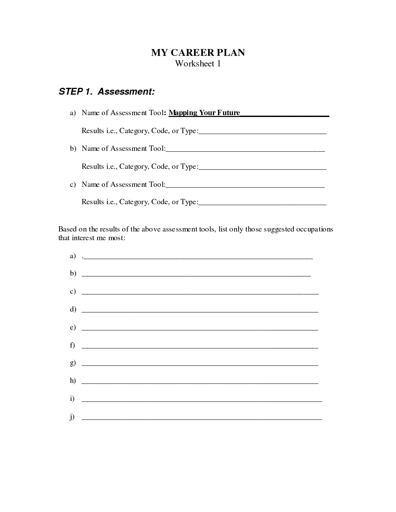 Career Exploration Student Worksheet