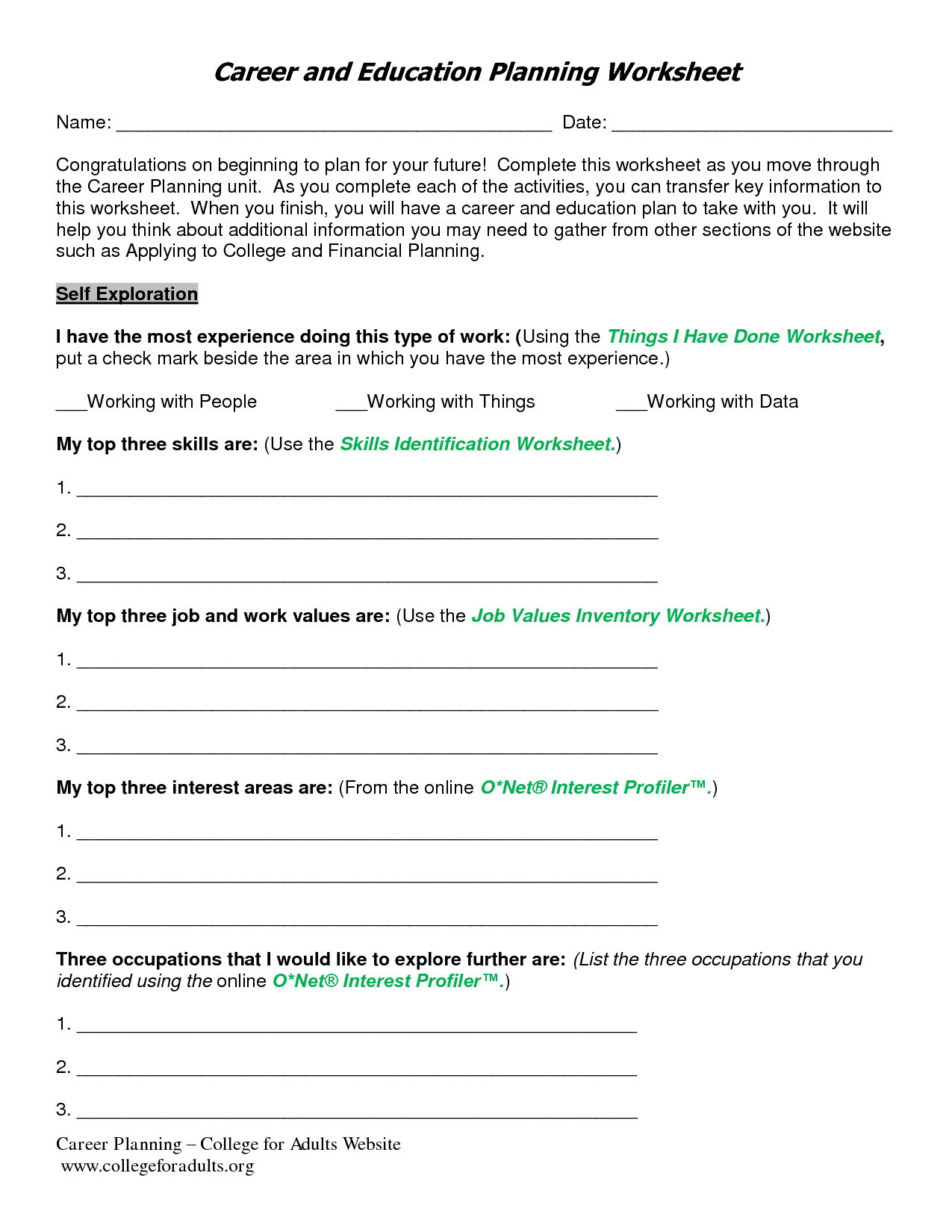 Career Planning Worksheet