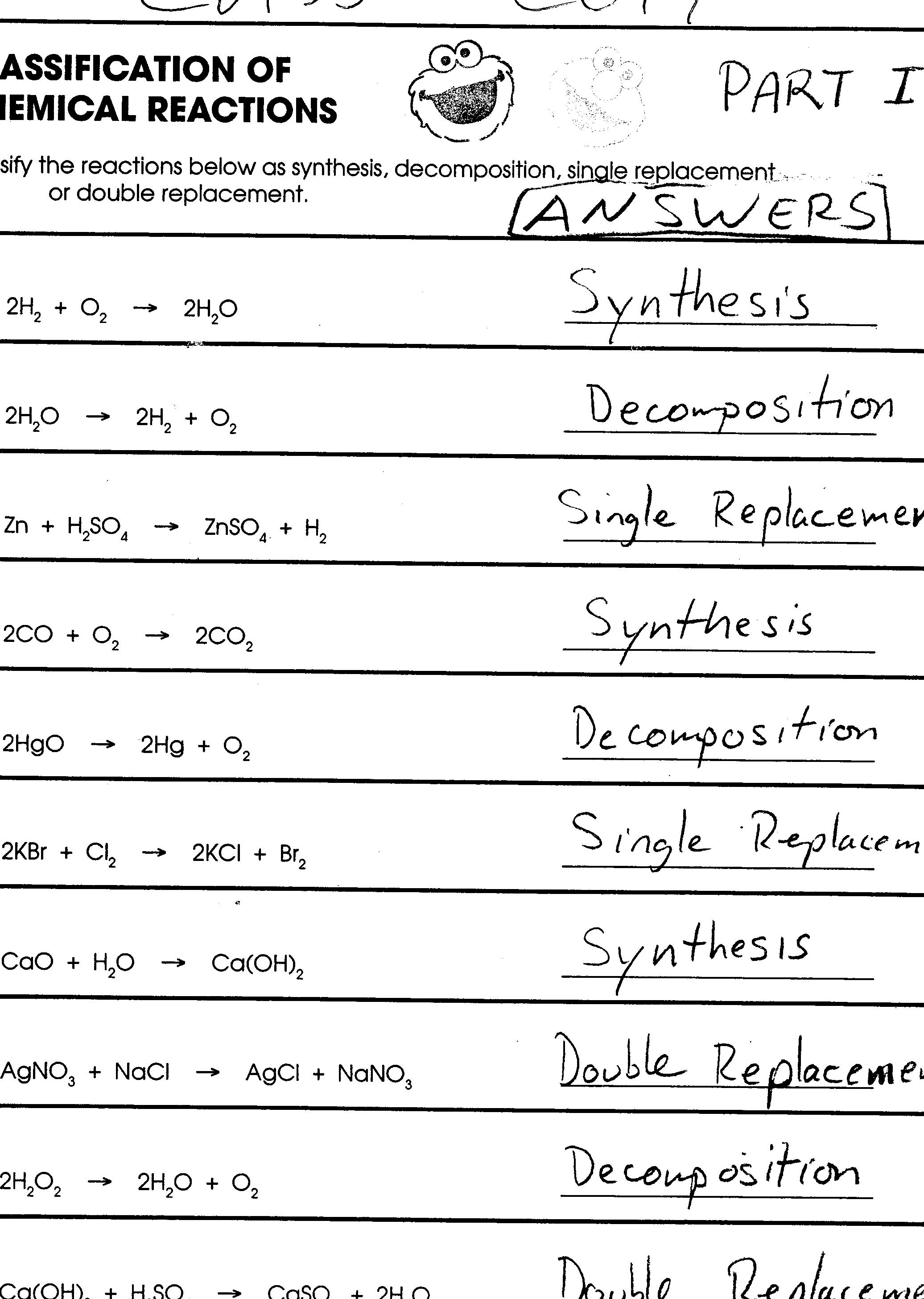 10 Types Of Reactions Worksheet Worksheeto