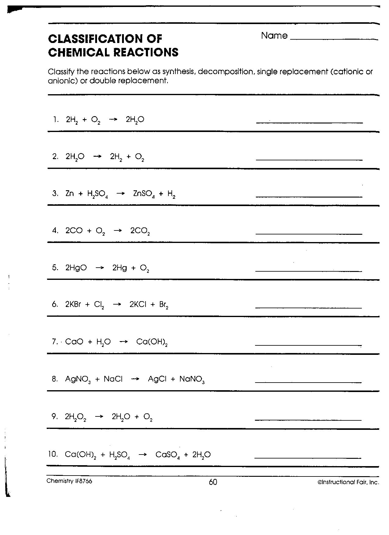 17 Chemical Reactions Worksheet With Answers Worksheeto