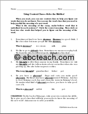 Elementary Context Clues Worksheets