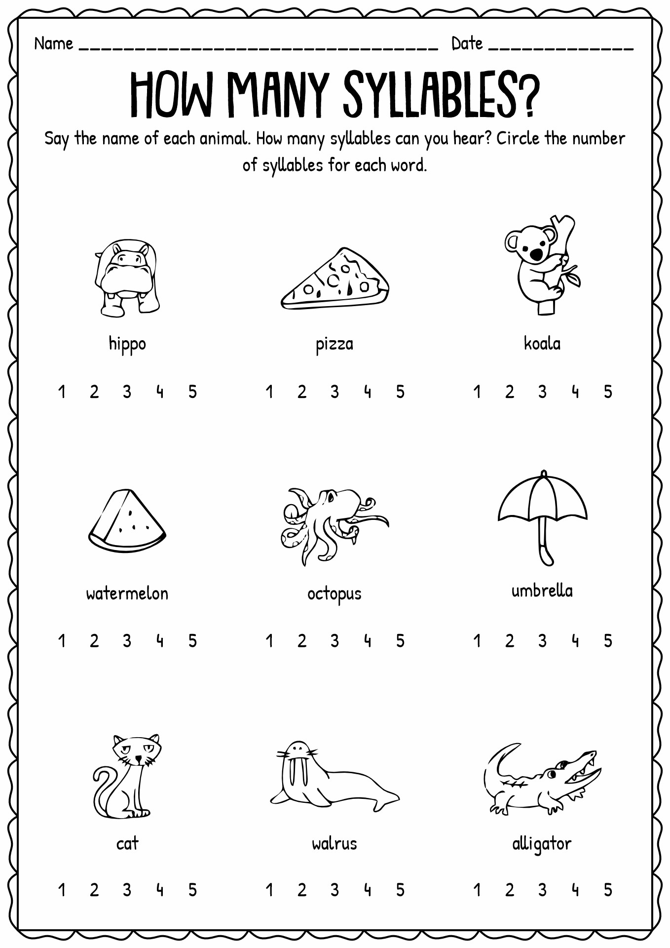 Syllables For Kindergarten Worksheet
