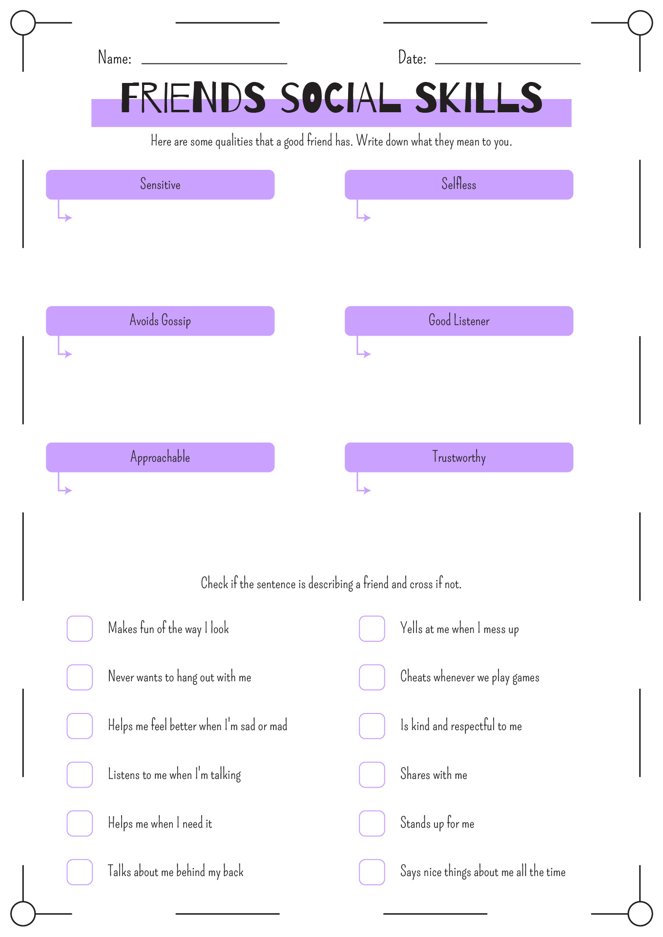 Friends Social Skills Worksheets