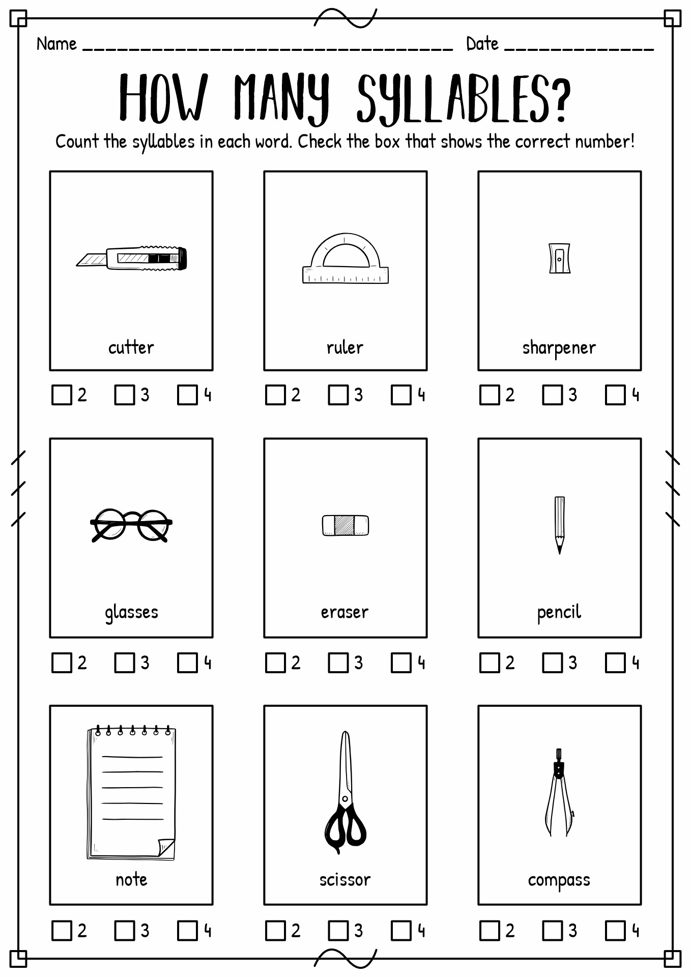 kindergarten worksheets on syllables