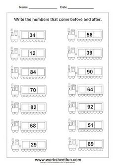 Kindergarten Numbers Before and After