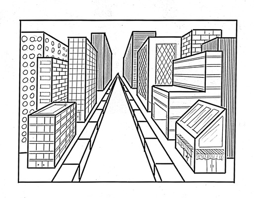 One Point Perspective Drawing Buildings