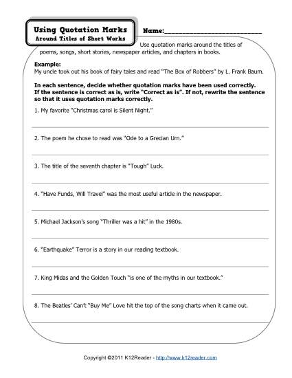 Quotation Worksheets 2nd Grade