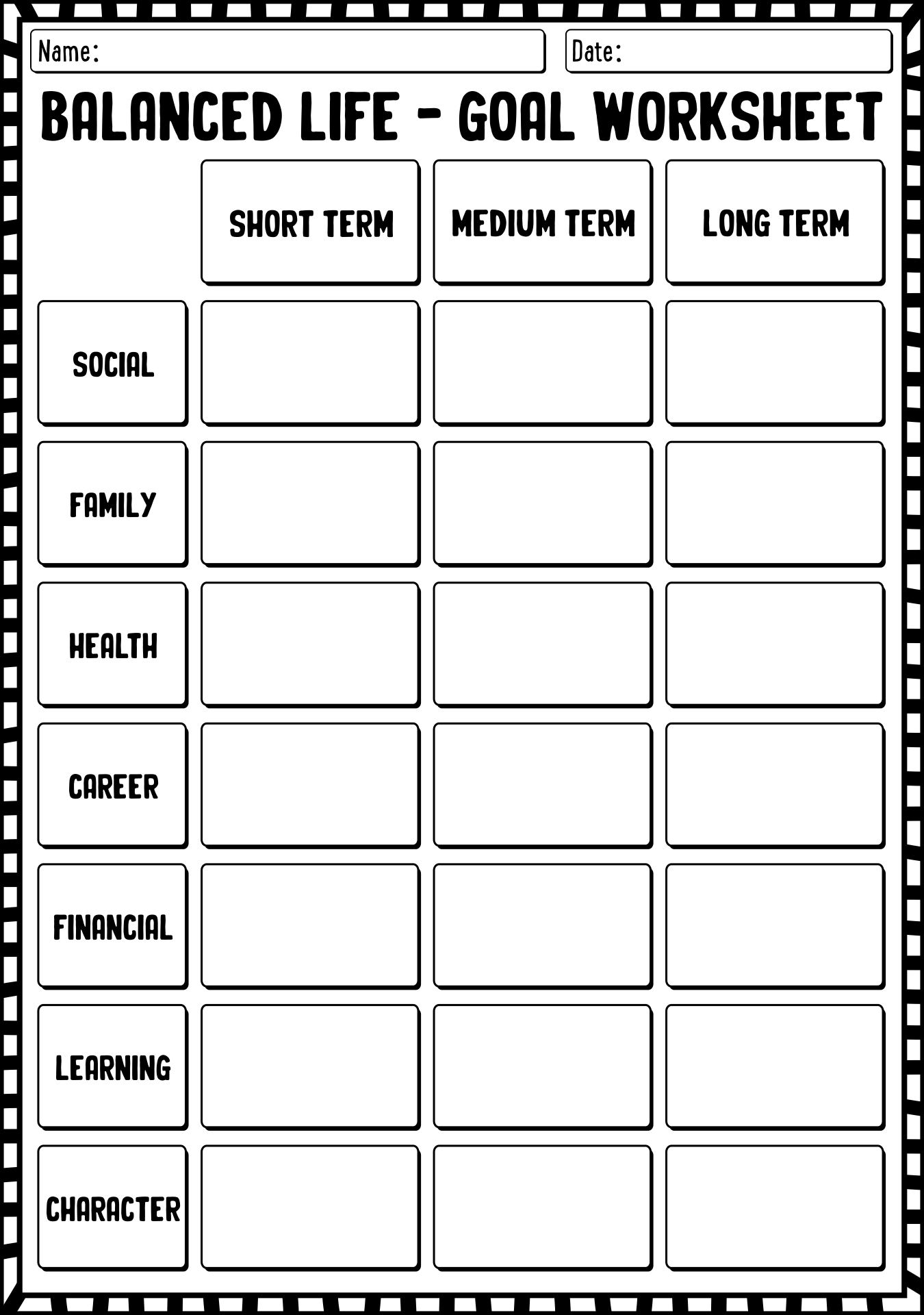 Templates for Goal Setting Worksheets