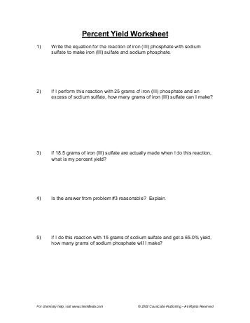 Theoretical and Percent Yield Worksheet