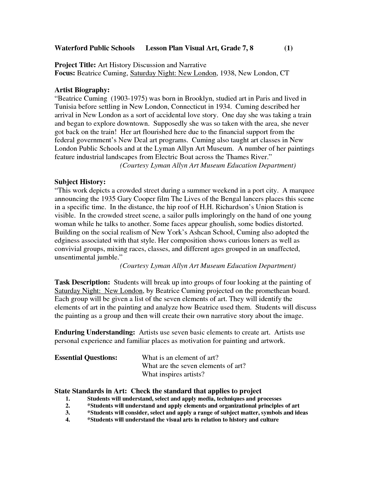 Visual Arts Lesson Plan Template