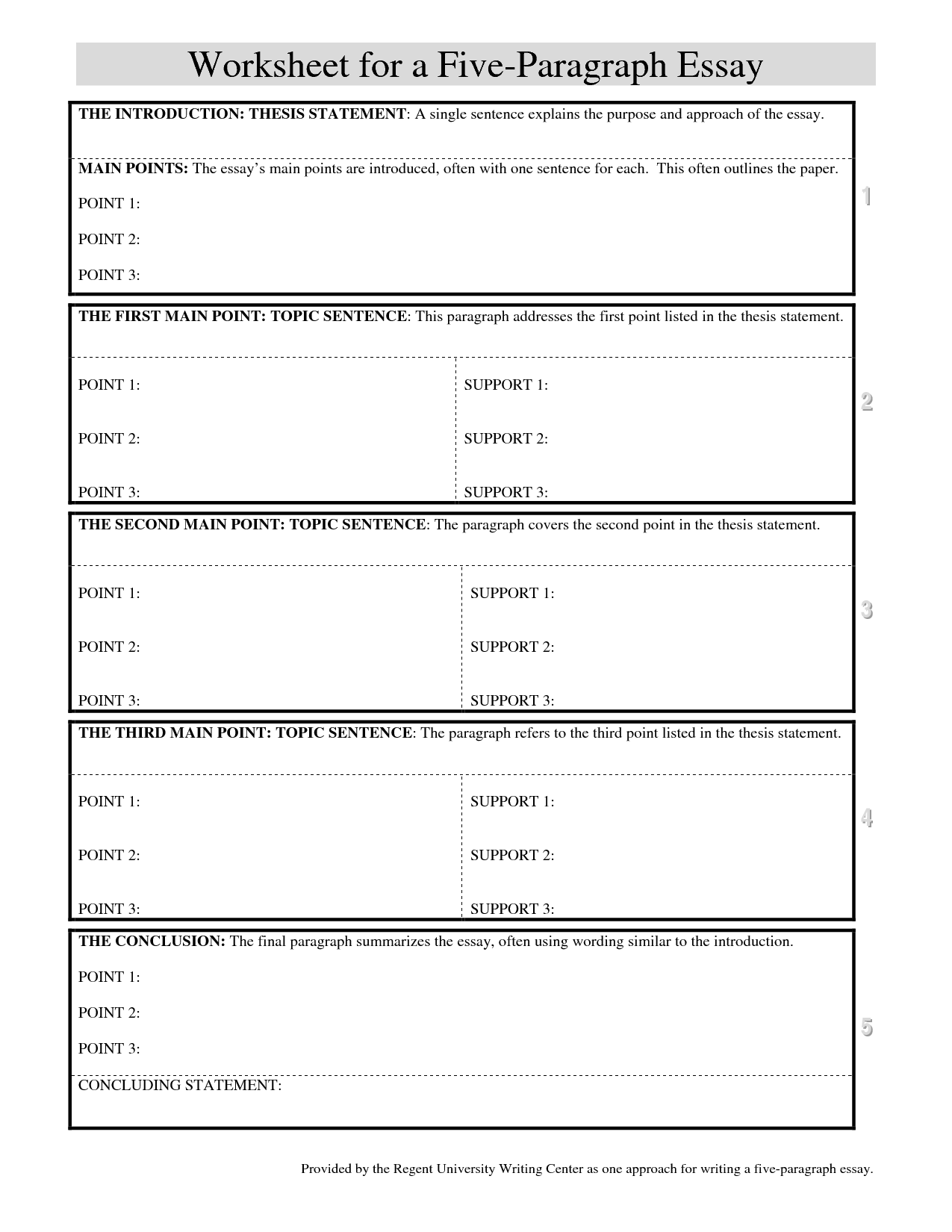 5 Paragraph Essay Outline Worksheet