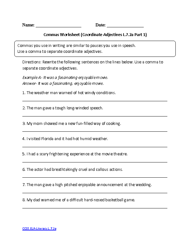 7th Grade English Worksheets