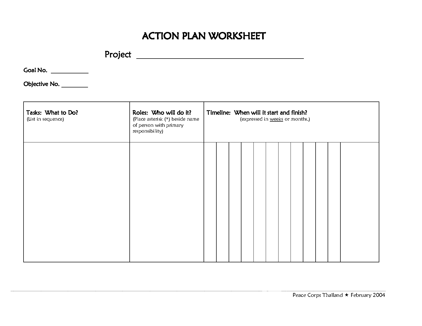 Action Plans and Goals Worksheet