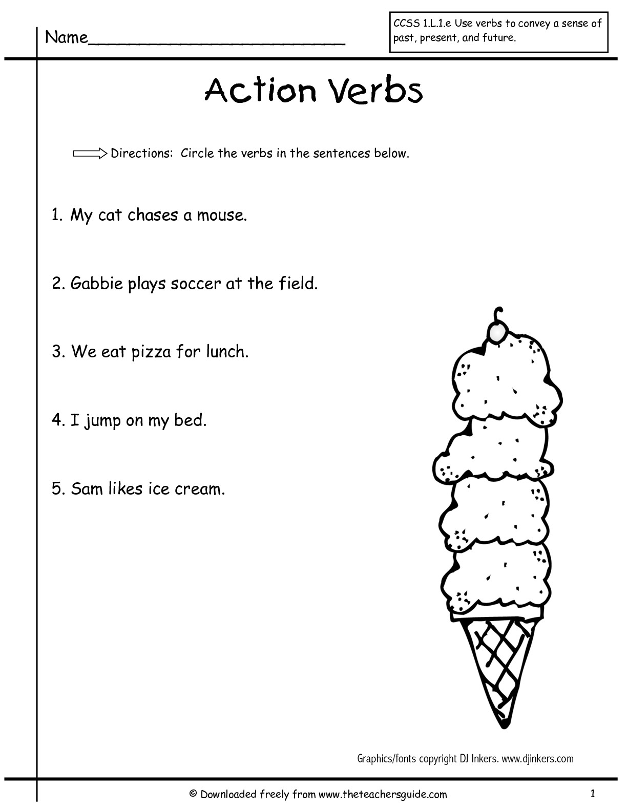 Action Verb Worksheets 1st Grade