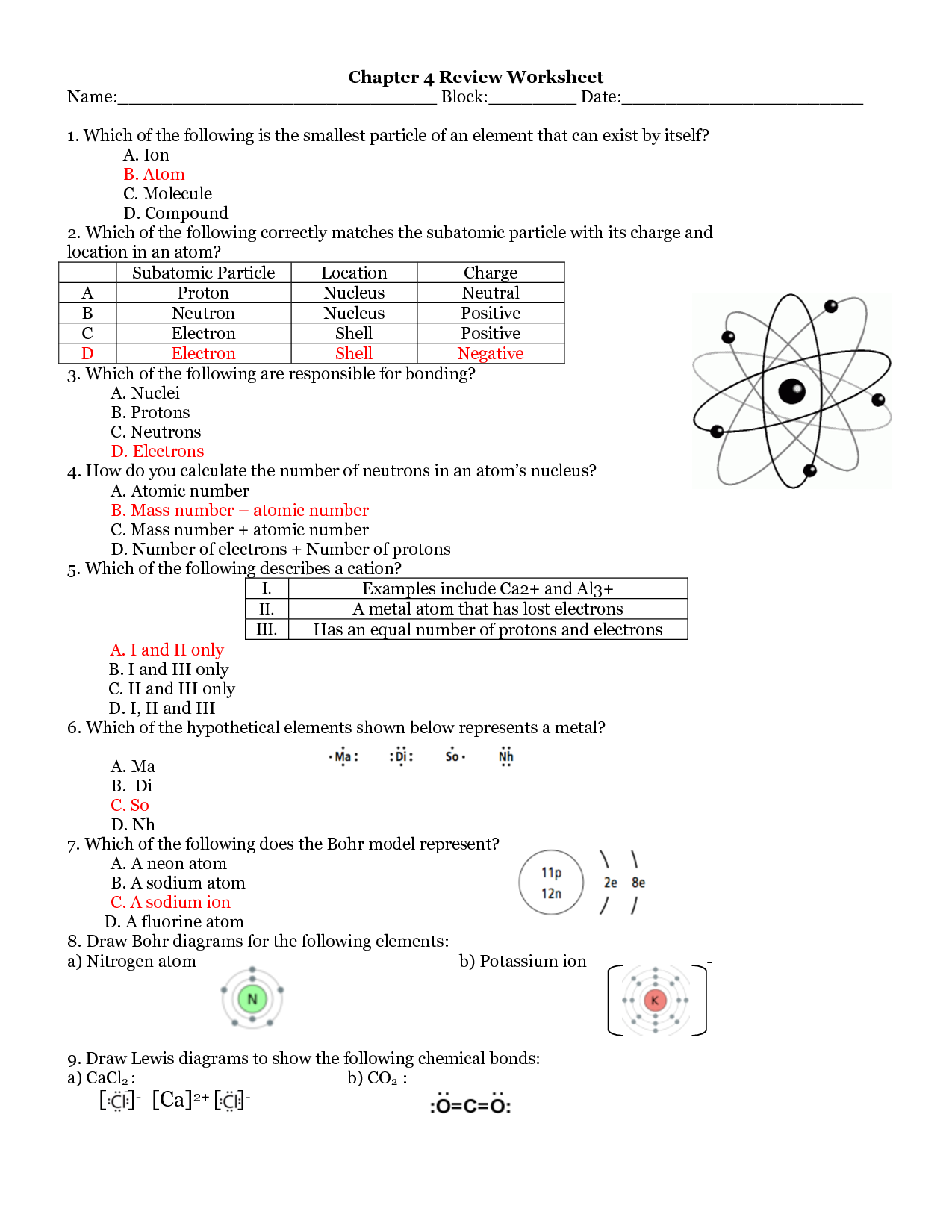 11 Atom Worksheets With Answer Keys Worksheeto