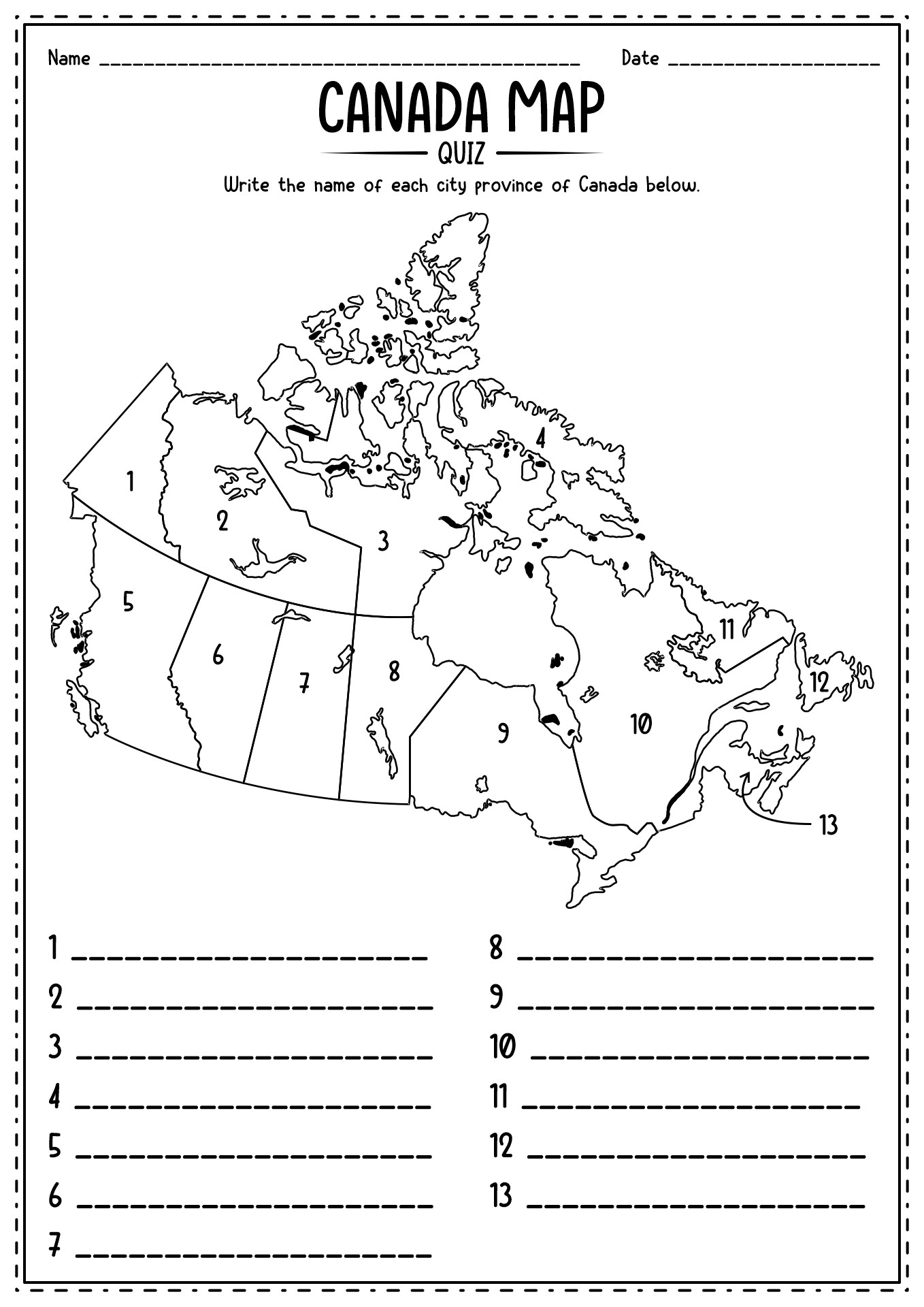 9 Canada Map Worksheet - Free PDF at worksheeto.com
