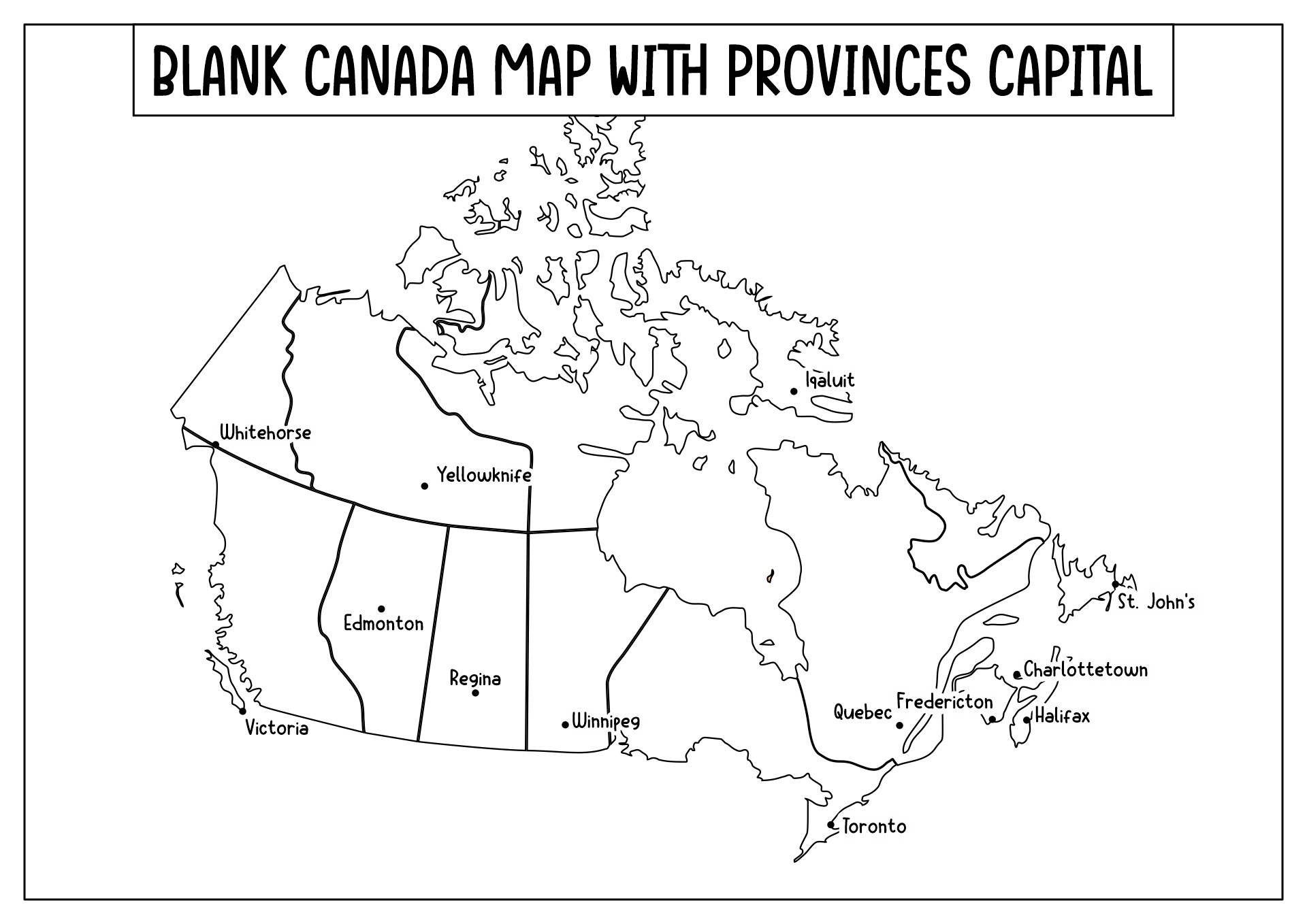 Blank Canada Map with Provinces and Capitals