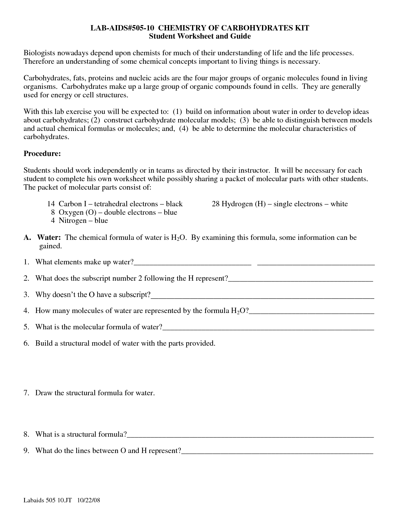 Chemistry of Carbohydrates Worksheet