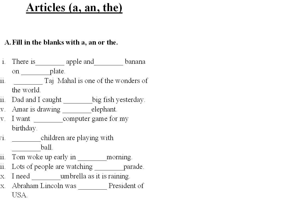 English Grammar Worksheets Grade 1