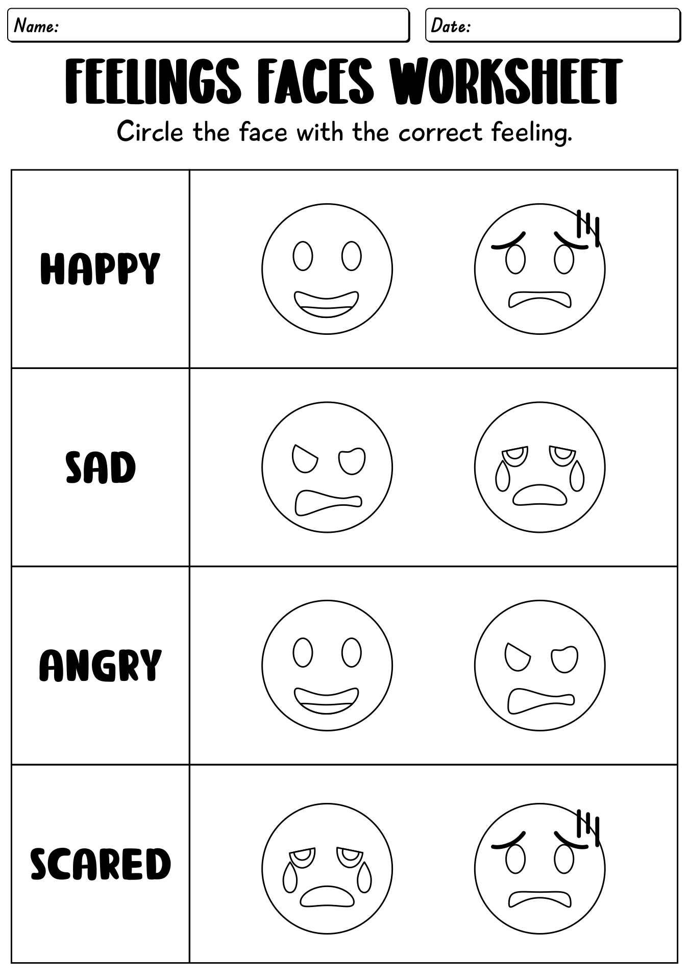 Feeling Happy Sad Angry Scared Faces