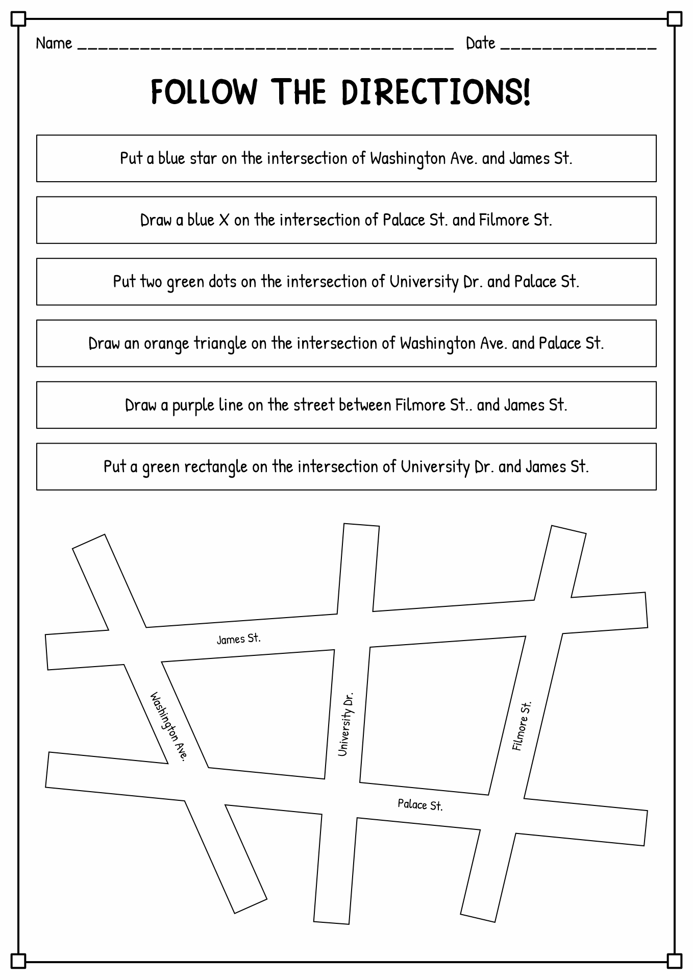 Following Directions Worksheets Map