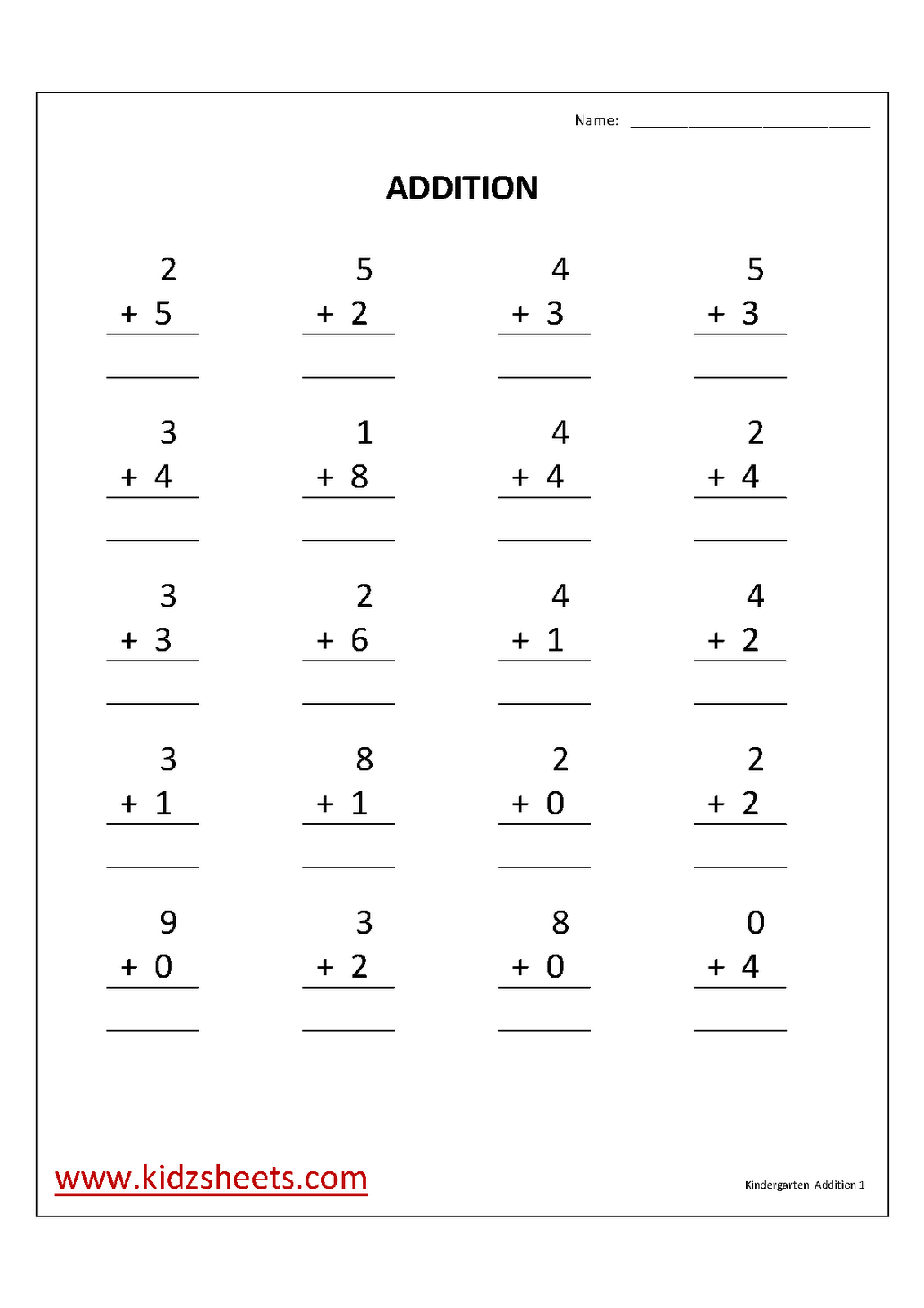 Free Printable Kindergarten Addition Worksheets